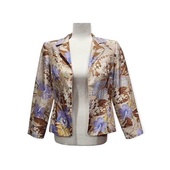 Vintage Adrianna Papell 100% Silk Watercolor Sketch Print Blazer Jacket, 6P - Picture 1 of 9